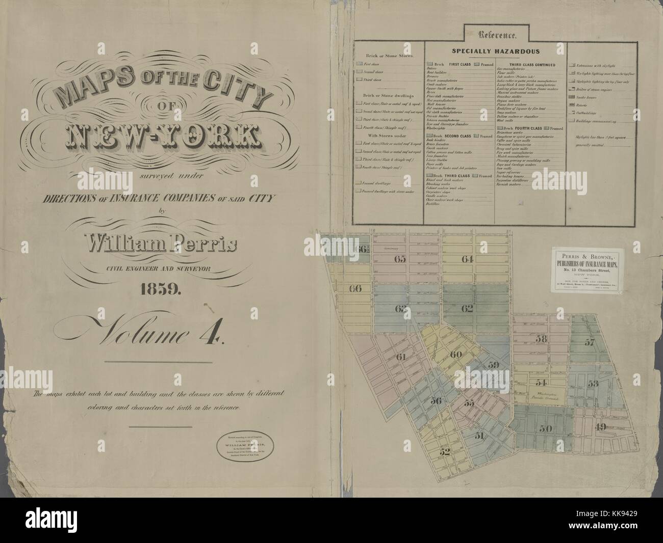 Gravur Kartenbild aus einem Atlas, mit original Bildunterschrift lesen' Band 4 Index Karte', New York City, New York, 1859. Von der New York Public Library. Stockfoto