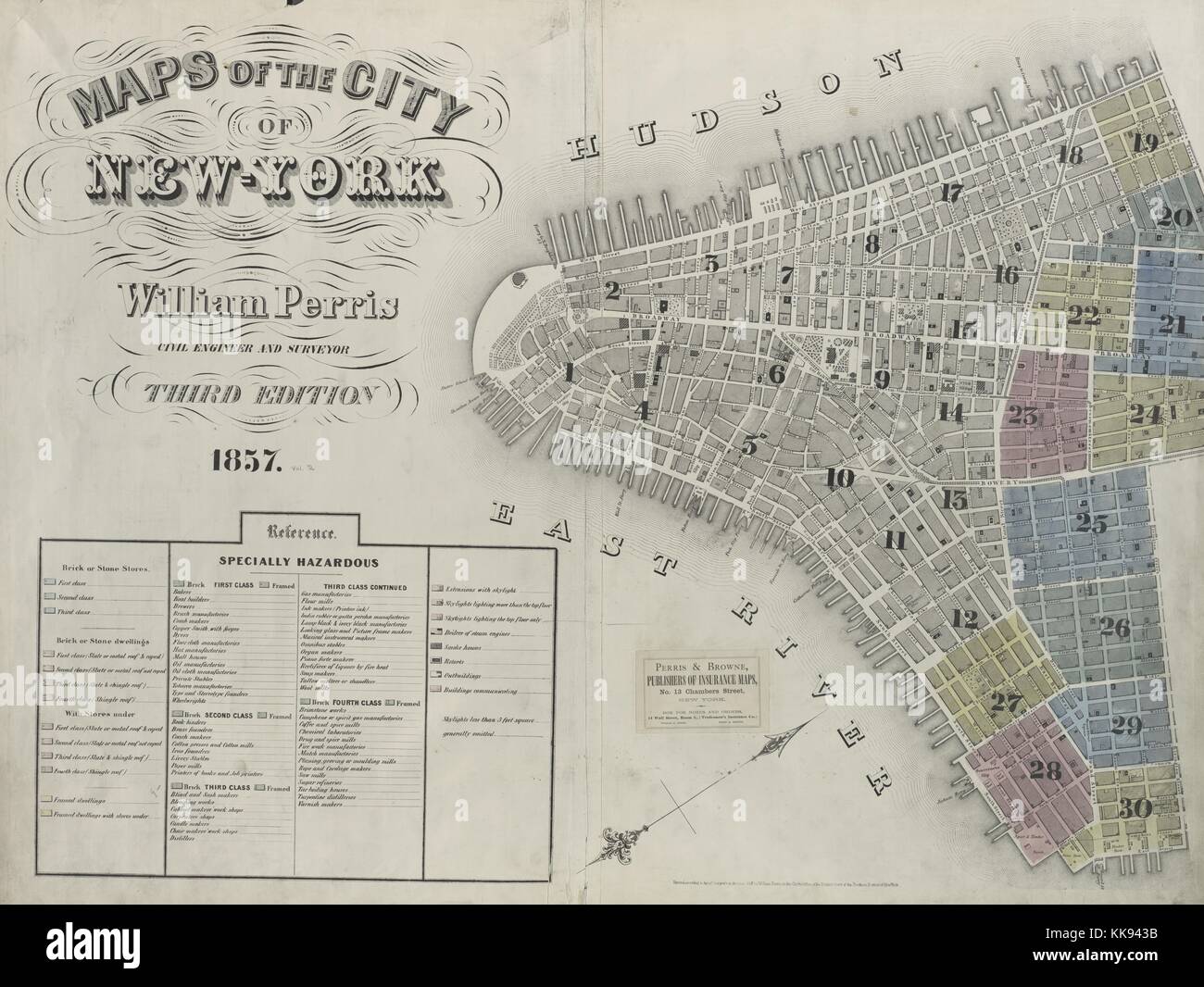 Gravur Kartenbild aus einem Atlas, mit original Bildunterschrift lesen' Band 2 Index Karte', New York City, New York, 1859. Von der New York Public Library. Stockfoto