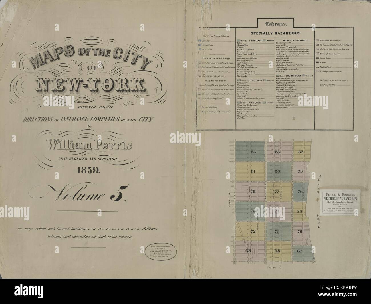 Gravur Kartenbild aus einem Atlas, mit original Bildunterschrift lesen' Band 5 Index Karte', New York City, New York, 1859. Von der New York Public Library. Stockfoto
