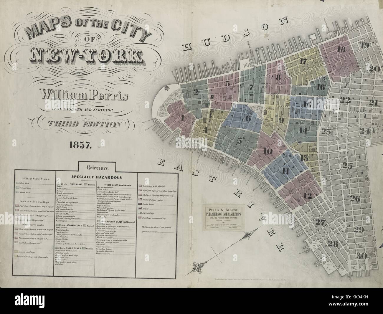 Gravur Kartenbild aus einem Atlas, mit original Bildunterschrift lesen' Band 1 Index Karte', New York City, New York, 1859. Von der New York Public Library. Stockfoto