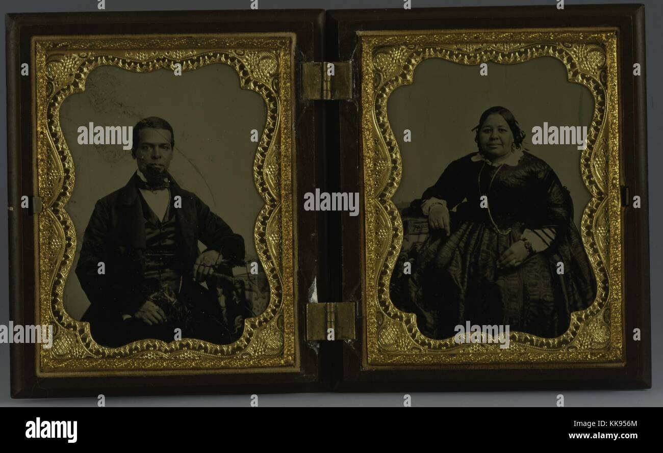 Eine doppelte ambrotype Portrait von Albro Lyons, Sr. Maria und Joseph Lyons, Albro im Besitz und betrieben ein Haus für schwarze Seeleute, das Haus auch als Station auf der Underground Railroad gedient wird, er war ein großer Verfechter der Wertsteigerung der afrikanischen Amerikaner, er und seine Familie angegriffen wurden und während der Draft Riots in New York City vor Beginn des Amerikanischen Bürgerkriegs, 1912 gezwungen, New York City wegen rassistisch motivierter Gewalt zu fliehen. Von der New York Public Library. Stockfoto