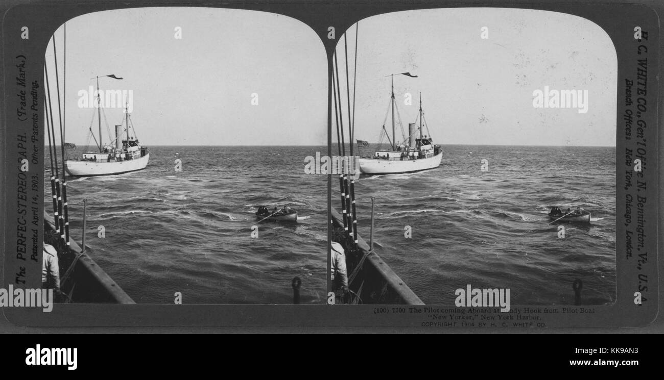 Der Pilot an Bord kommen an Sandy Hook von Lotsenboot "New Yorker", den Hafen von New York, 1904. Von der New York Public Library. Stockfoto