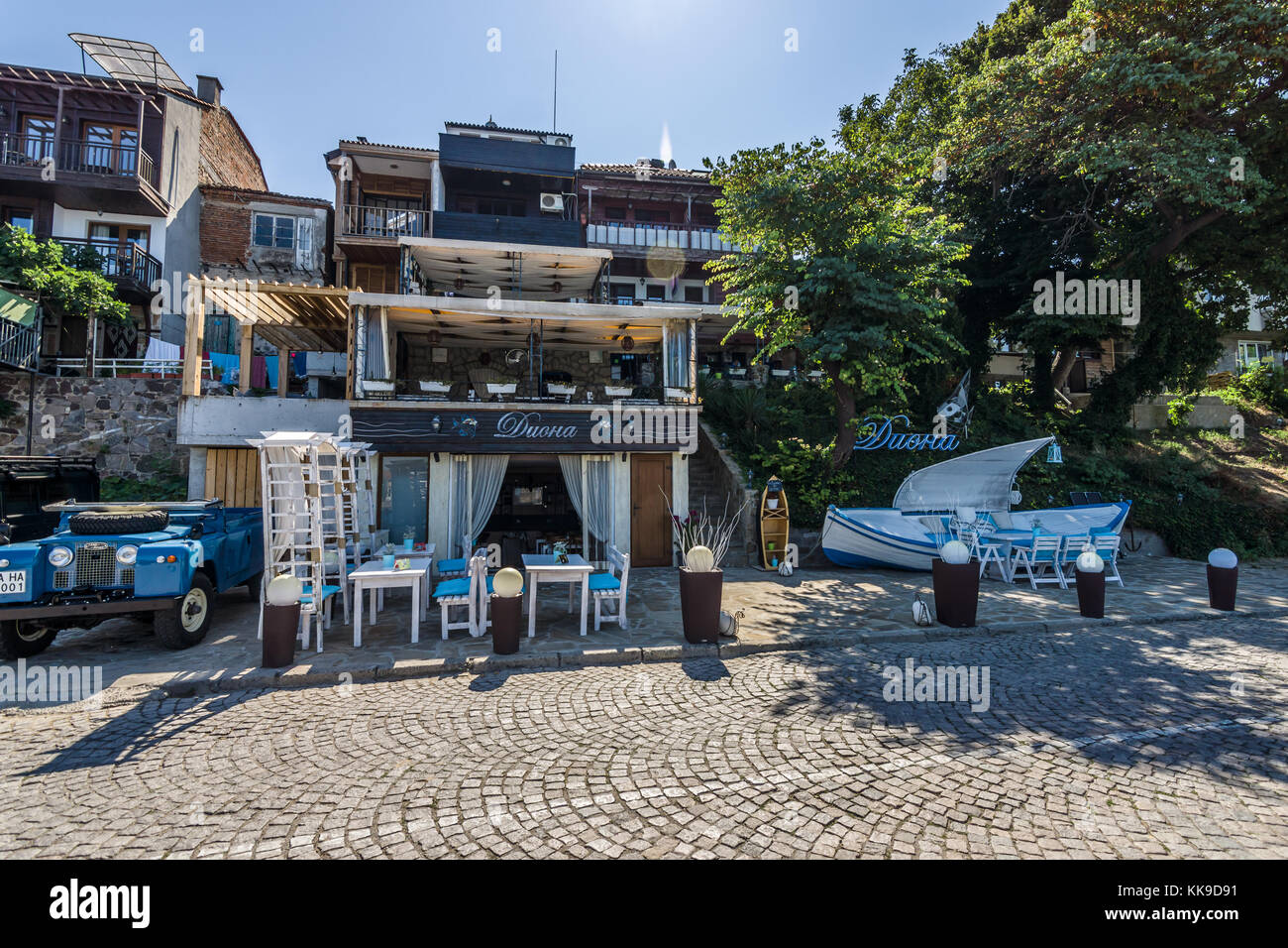 Sozopol, Bulgarien - 24, 2017 August: ungewöhnliche Restaurant an der Küste des antiken Küstenstadt am Schwarzen Meer die bulgarische Schwarzmeerküste. Stockfoto