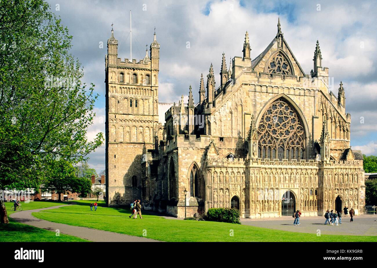 Kathedrale von Exeter Exterieur in der Grafschaft Devon, Südwestengland. Stockfoto