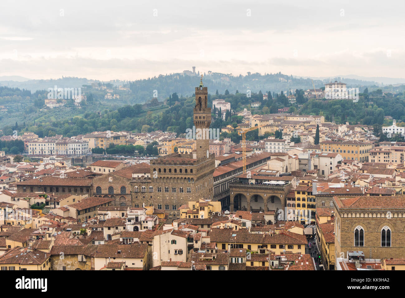 Florenz, Italien - Oktober, 2017 Florenz Antenne foggy Stadtbild Stockfoto
