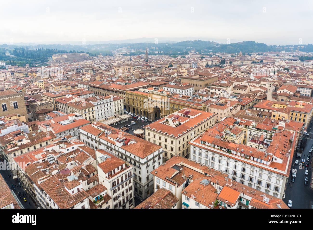 Florenz, Italien - Oktober, 2017 Florenz Antenne foggy Stadtbild Stockfoto