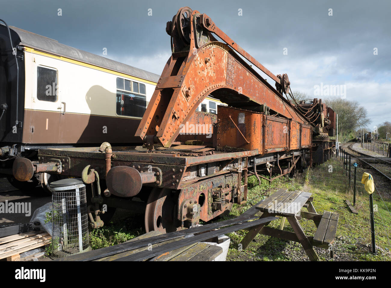 Eine sehr seltene British heavy duty mobile Dampf Kran vor über 100 Jahren erbaut für die Great Western Railway in England Großbritannien Stockfoto