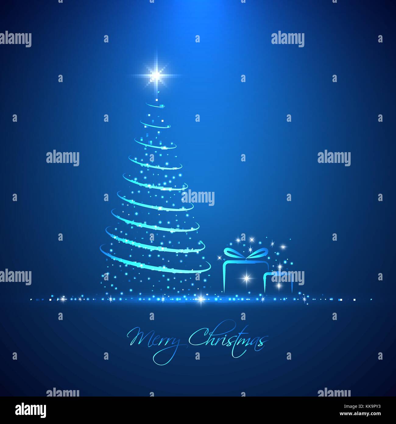 Frohe Weihnachten hellen Hintergrund mit glühenden abstrakte neon Weihnachtsbaum und Geschenkboxen für ihre Einladung oder Grußkarte design Stock Vektor