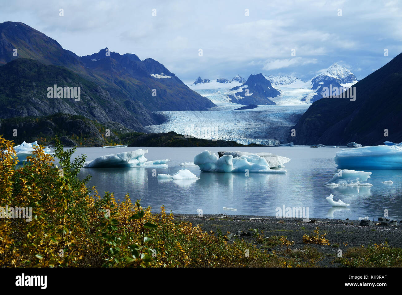 Grewingk Gletscher See, Kenai Mouintains, die Kachemak Bay State Park, Alaska Stockfoto