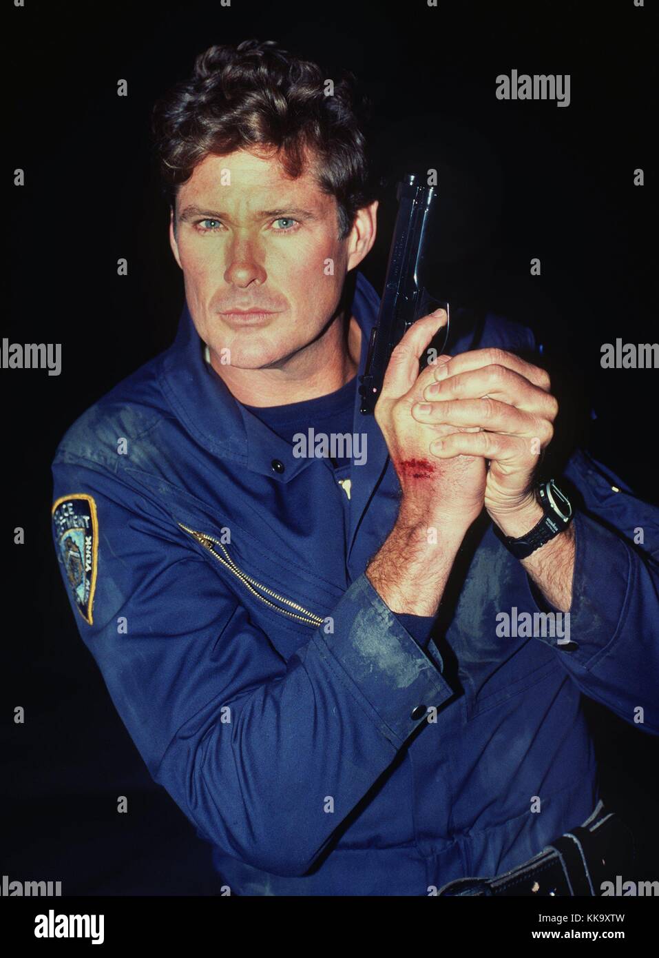 Der Baywatch-Star David Hasselhoff tritt als Hardcore-Cop Jake Gorski in einem Pro Sieben TV-Drama „Gridlock“ auf, das am 14. Oktober 1995 gedreht wurde. | Nutzung weltweit Stockfoto