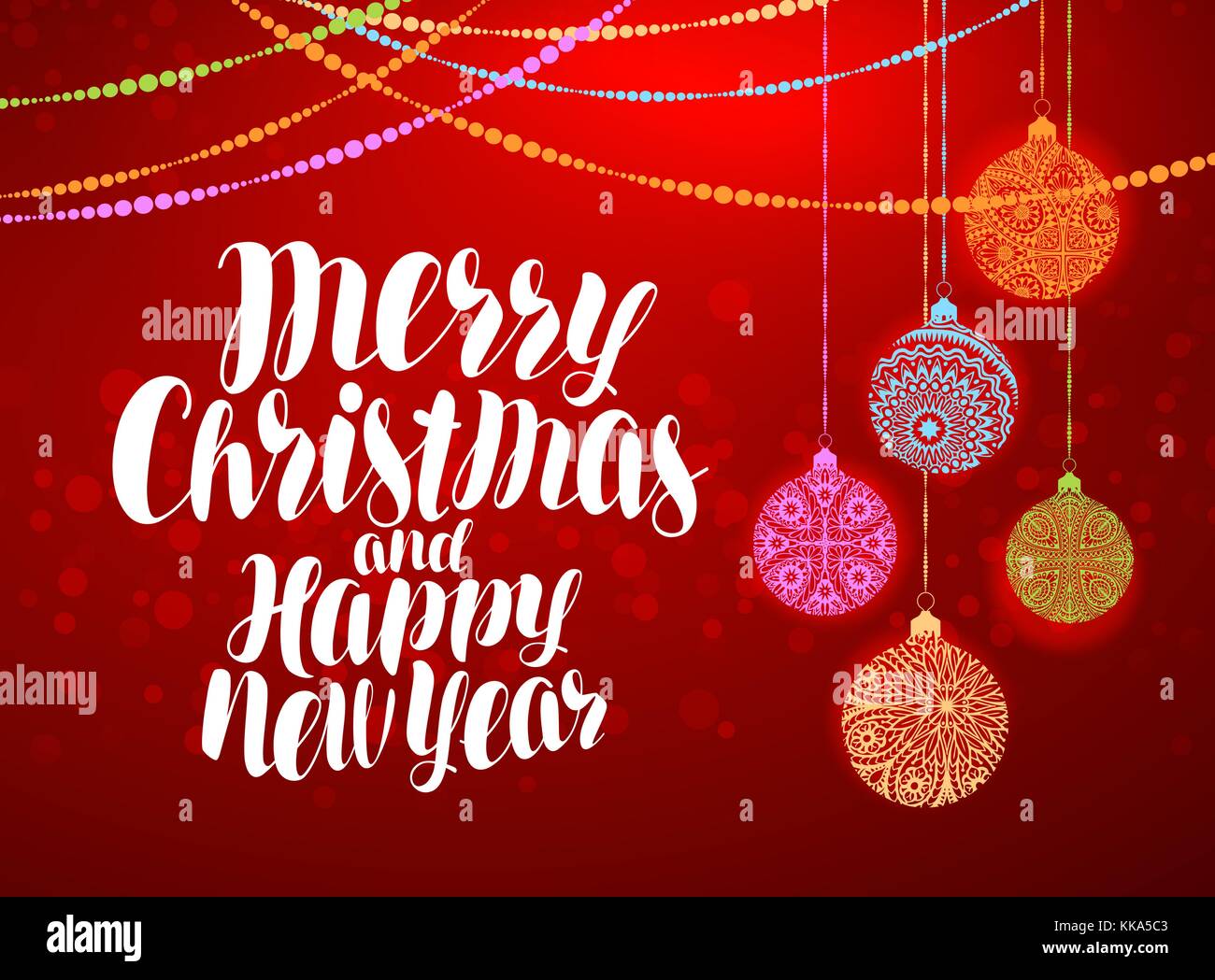 Frohe Weihnachten und Happy New Year, dekorative Grußkarte oder Banner. Handgeschriebene Schrift. Vektorabbildung Stock Vektor Frohe Weihnachten und Happy New Year, dekorative Grußkarte oder Banner. Handgeschriebene Schrift. Vektorabbildung Stock Vektor