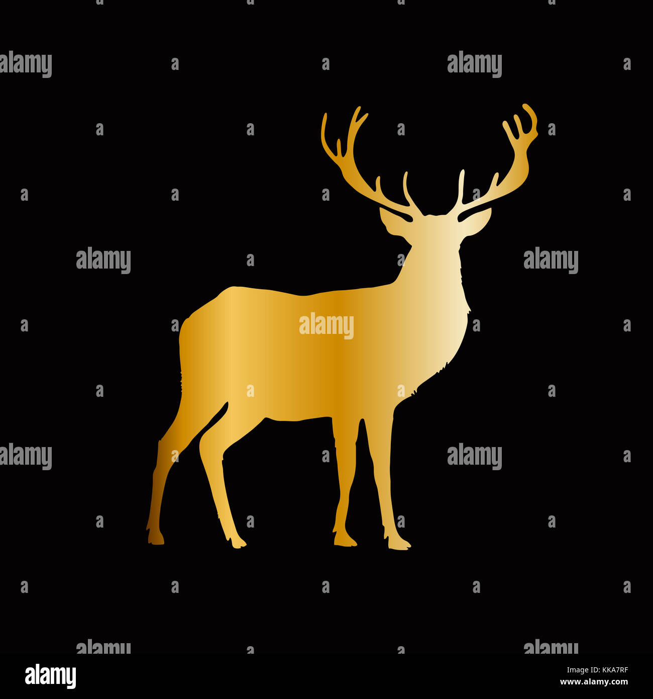 Gold silhouette Rentier mit großen Hörnern auf schwarzen Hintergrund isoliert. Vector Illustration, Symbol, Clip Art, Zeichen, Symbol der Rotwild für Design. Stockfoto