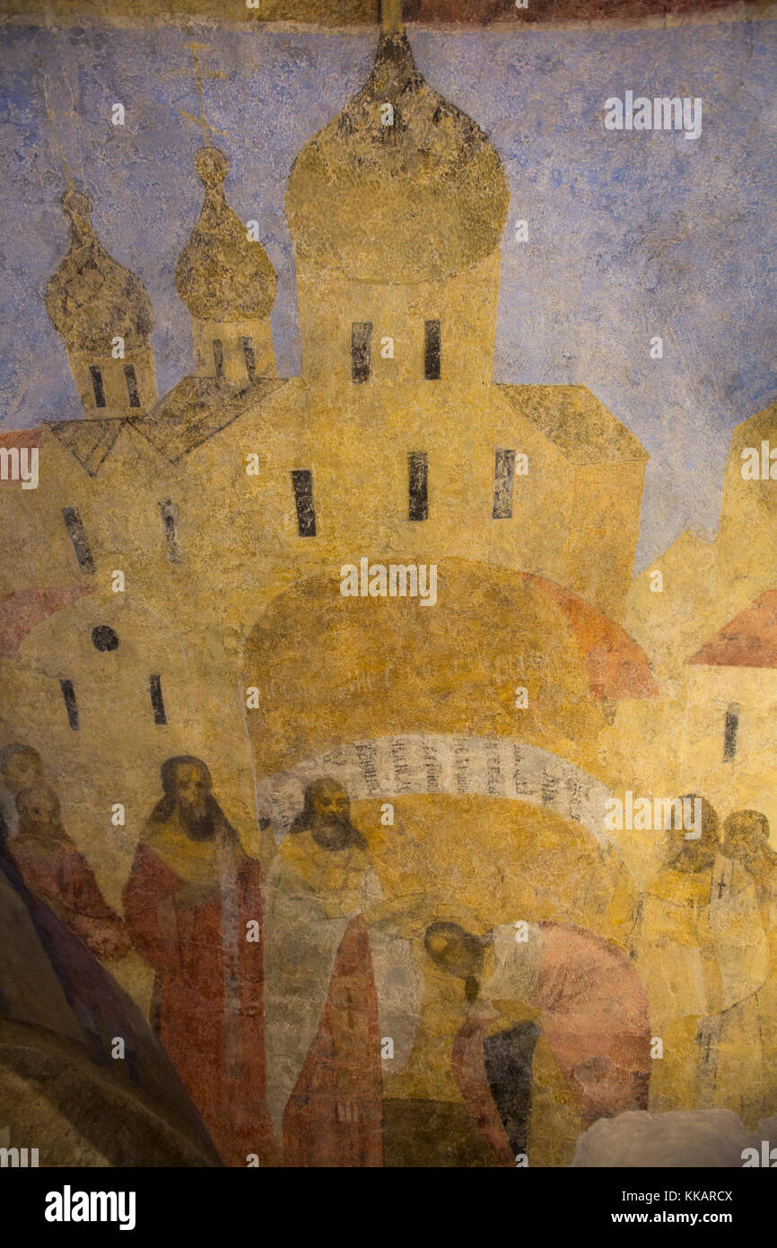 Fresken, Erzbischofspalast, UNESCO-Weltkulturerbe, Kreml, Veliky Nowgorod, Oblast Nowgorod, Russland, Europa Stockfoto