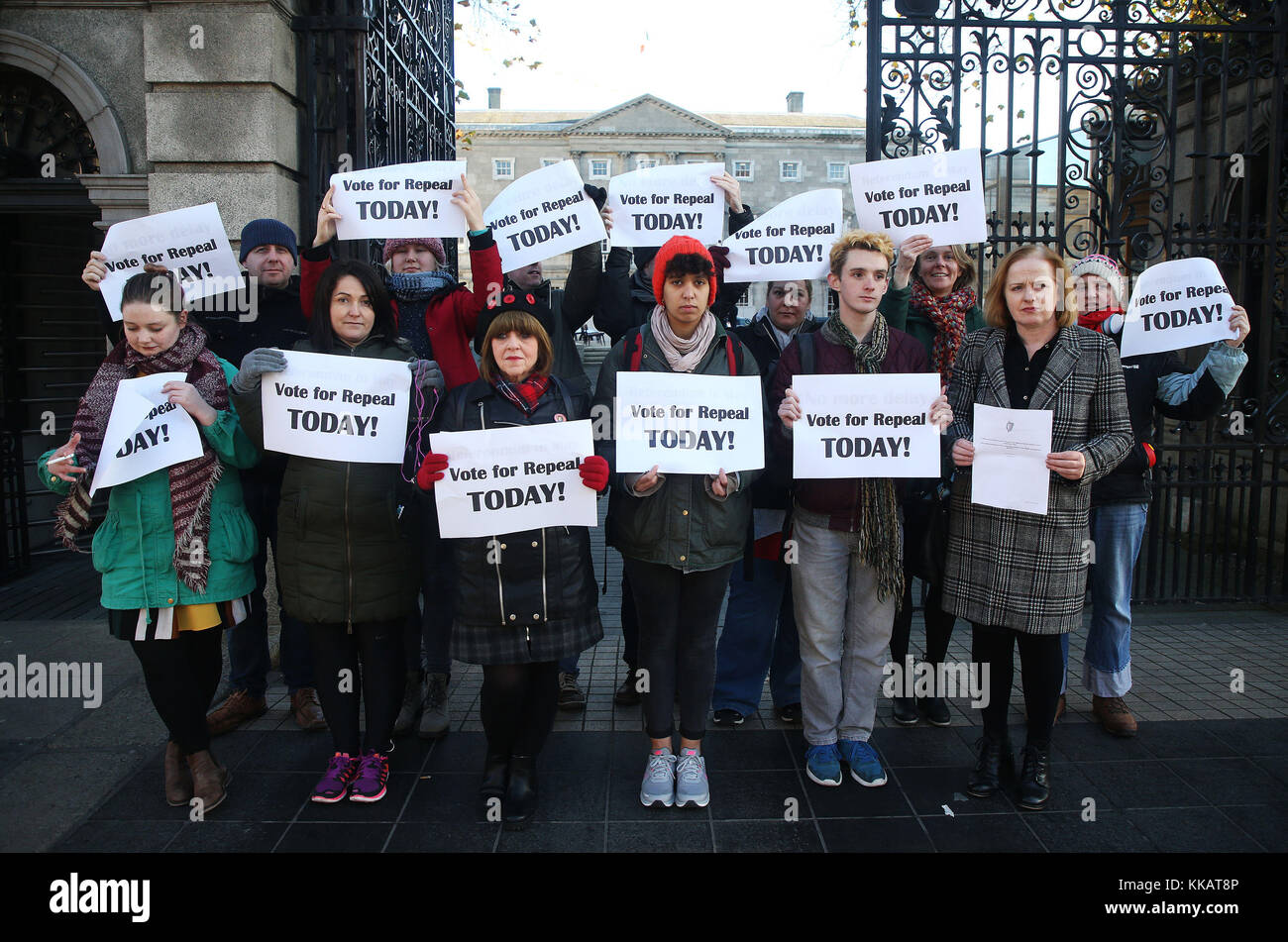 Pro Wahl Demonstranten außerhalb Leinster House in Dublin als Achte Änderung der Verfassung (Gemeinsamer Ausschuss) sind in den Fällen der Beendigung der fetale Missbildung zu diskutieren. Stockfoto