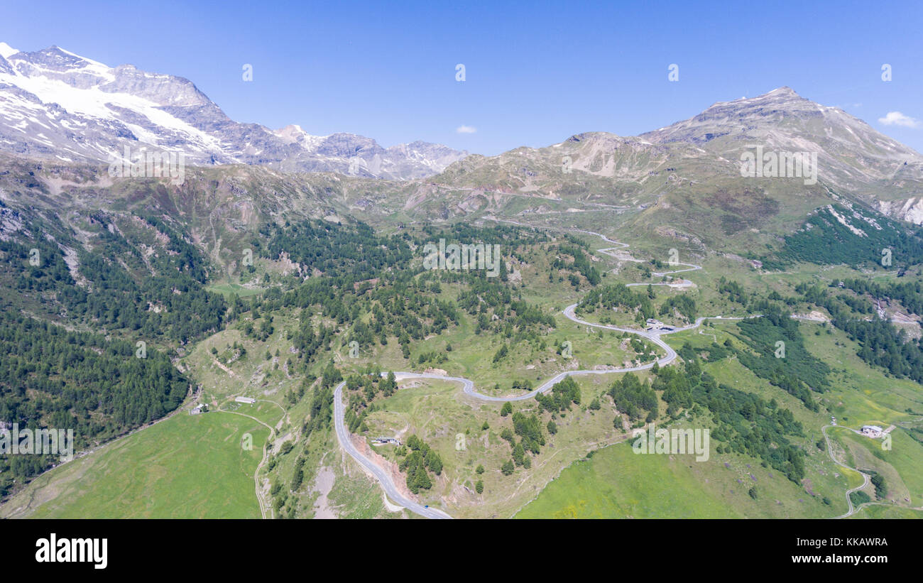 Luftbild - Bernina Pass in der Schweiz Stockfoto