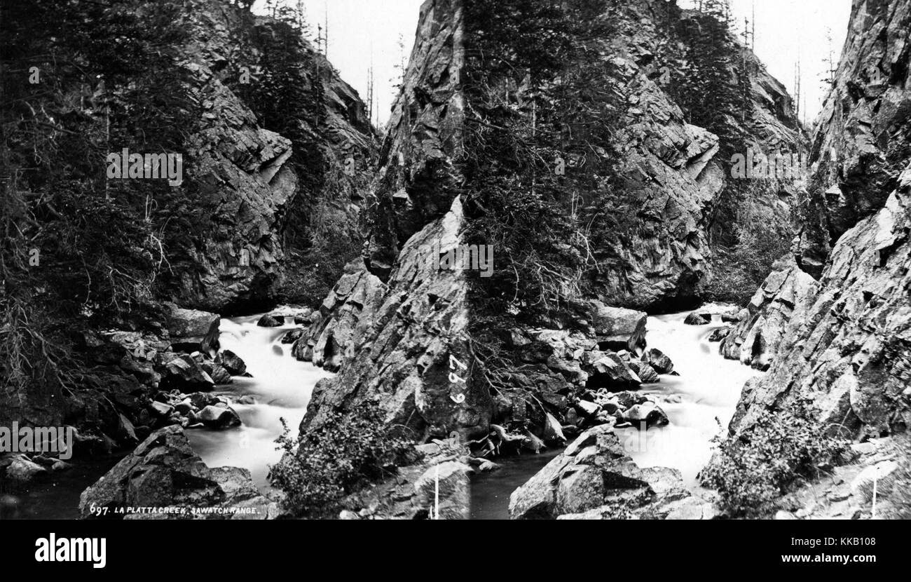 Stereograph der Kaskaden in der Schlucht von La Plata Creek, Chaffee County, Colorado. Bild mit freundlicher Genehmigung durch USGS. 1873. Stockfoto