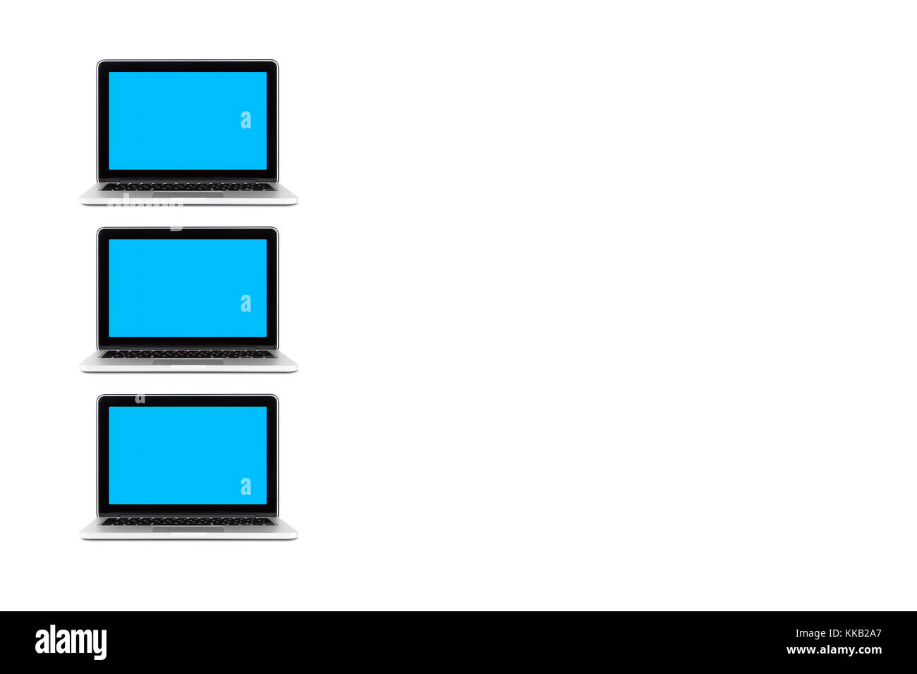 Mock up Computer mit Blau und leerer Bildschirm mit Kopie Raum, auf weißem Hintergrund. Stockfoto