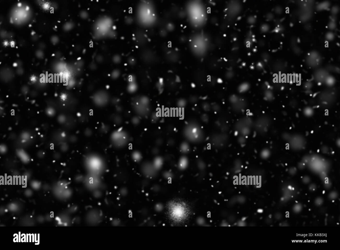 Der Schnee bokeh Textur auf schwarzen Hintergrund. Stockfoto