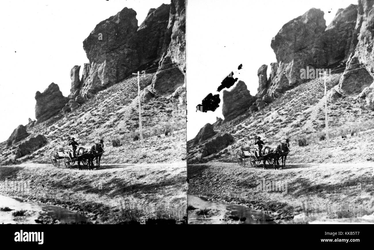 Stereograph eines Mannes, der von Pferden gezogenen Wagen unterwegs in der Nähe von Wasatch, Summit County, New Jersey, 1869. Bild mit freundlicher Genehmigung durch USGS. Stockfoto