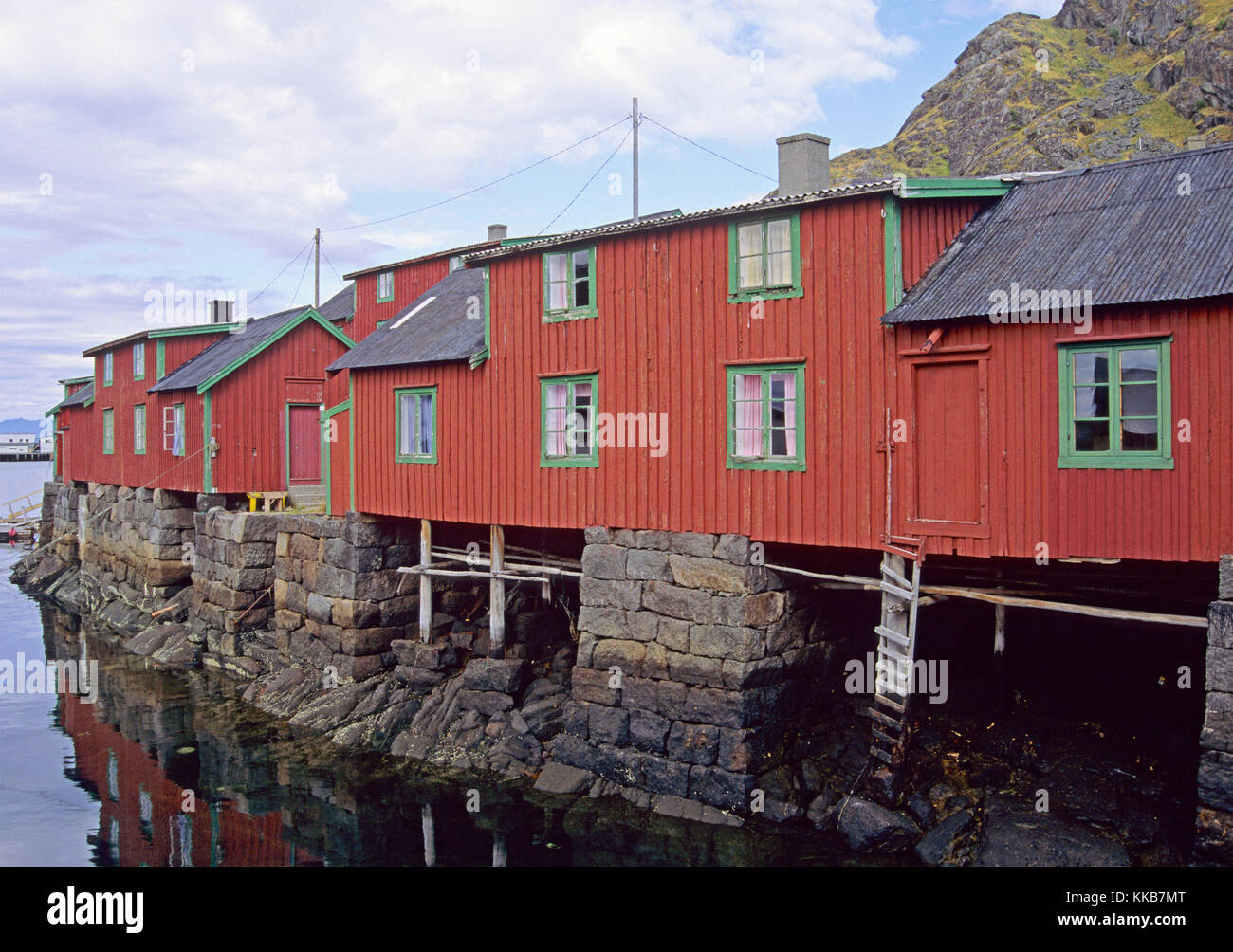 Rorbuer in Stamsund, vestvagoya Lofoten Island Norwegen Stockfoto
