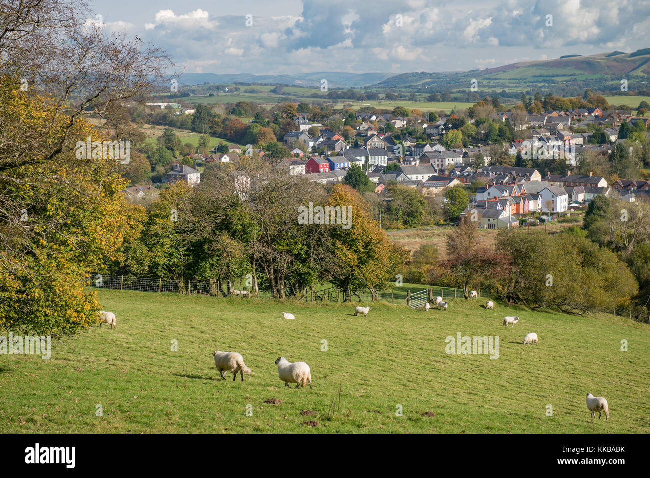 Erhöhte Blick Richtung Llanwrtyd Wells, Powys, Stockfoto