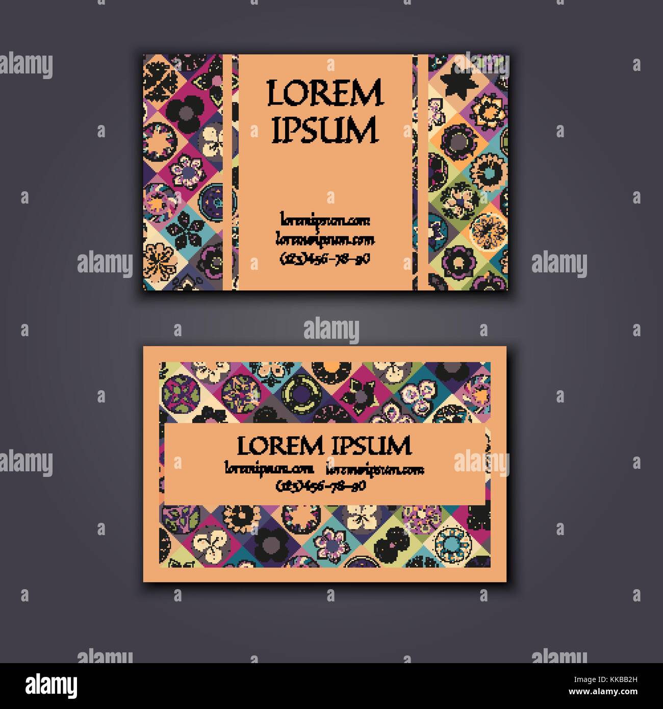 Vector business card Design vorlage mit dekorativen geometrischen Mandala Muster. Vintage dekorative Elemente Stock Vektor