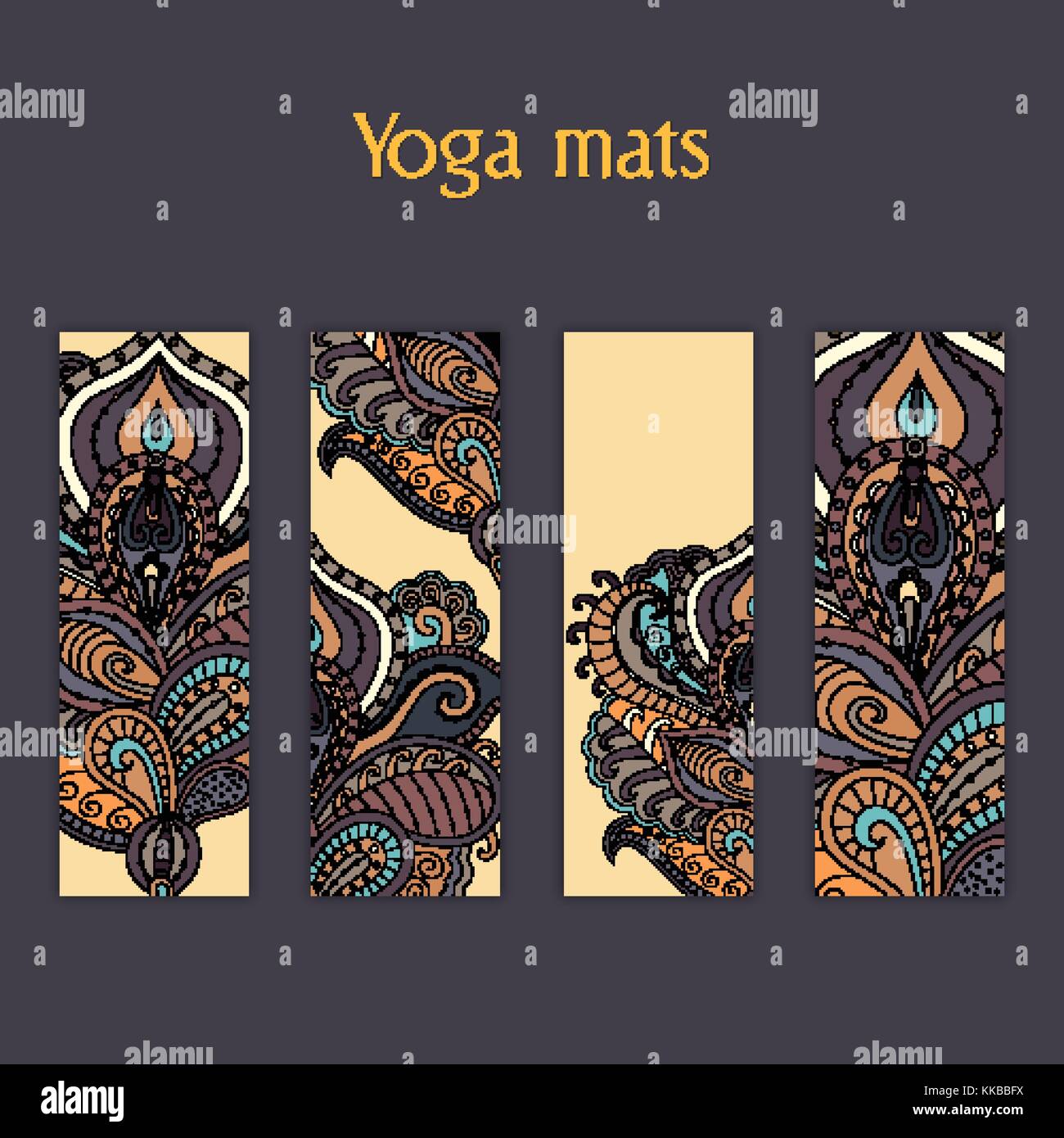 Satz von Yoga, Pilates, Meditation Matten mit indischen Hand gezeichnet floralen Ornament Stock Vektor