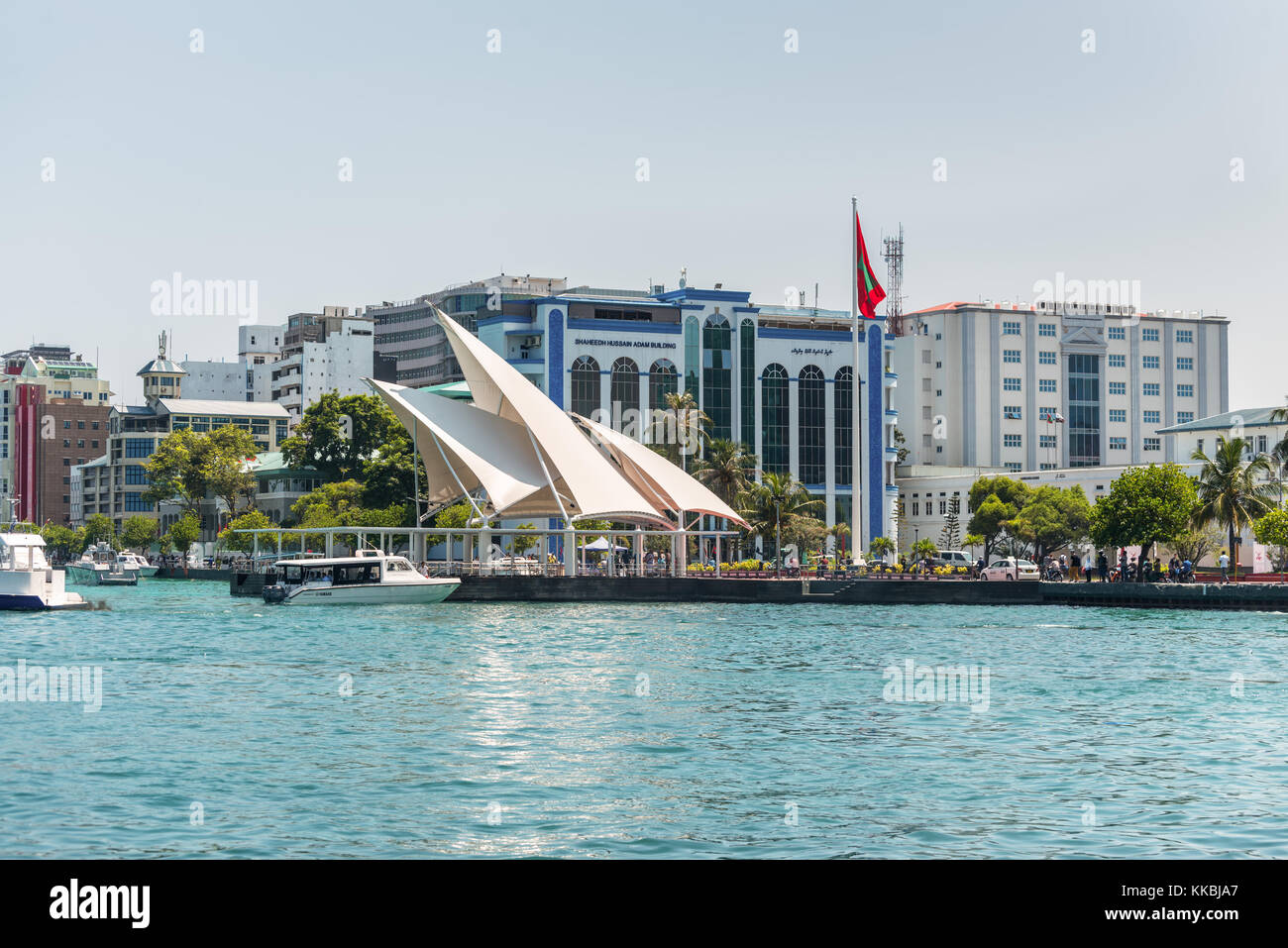 Male, Malediven - November 21, 2017: Blick auf den neuen Präsidenten Bootsanleger im männlichen Island, Malediven, Asien. Stockfoto