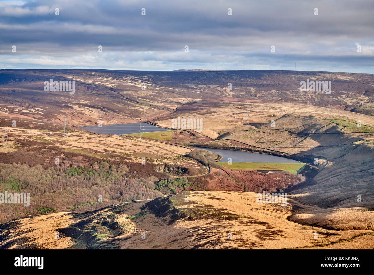 Burgen haw Stauseen, nr Diggle, North West England, UK, Pennine Hills hinter Stockfoto