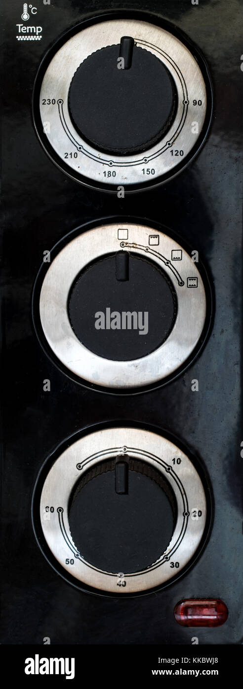 Backofen thermostat Temperaturregler in Grad Celsius. closeup Makro, schwarz. Stockfoto