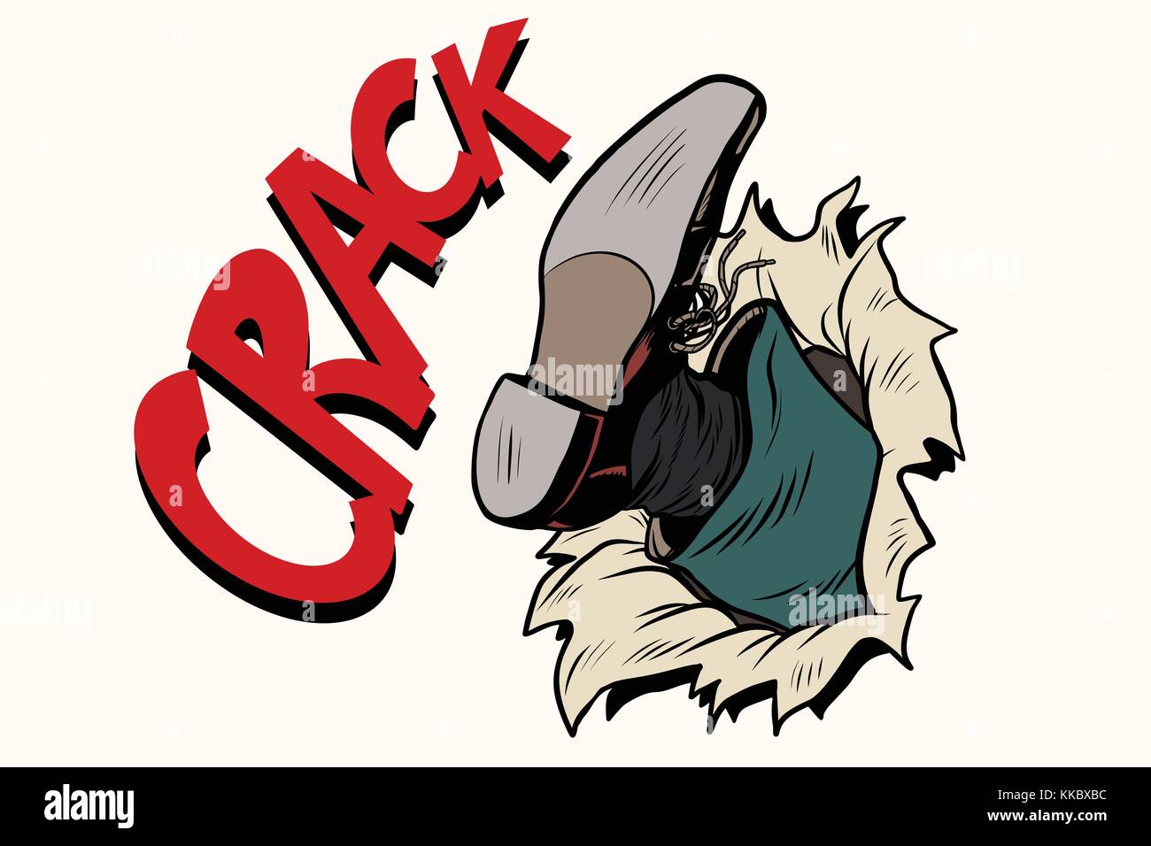 Crack kick Durchbruch Papier Hintergrund. pop art retro Vektor illustration Stock Vektor