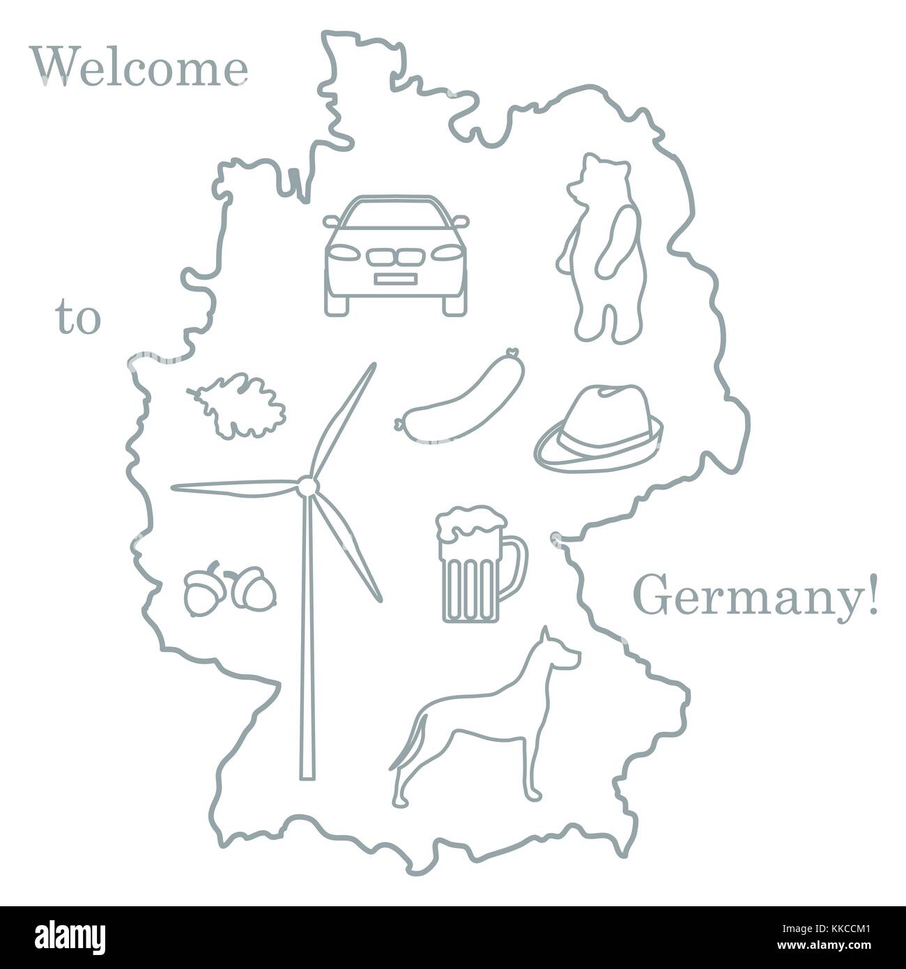 Vector Illustration mit verschiedenen Symbolen in Deutschland. Reisen und Freizeit. Design für Banner, Poster oder Drucken. Stock Vektor
