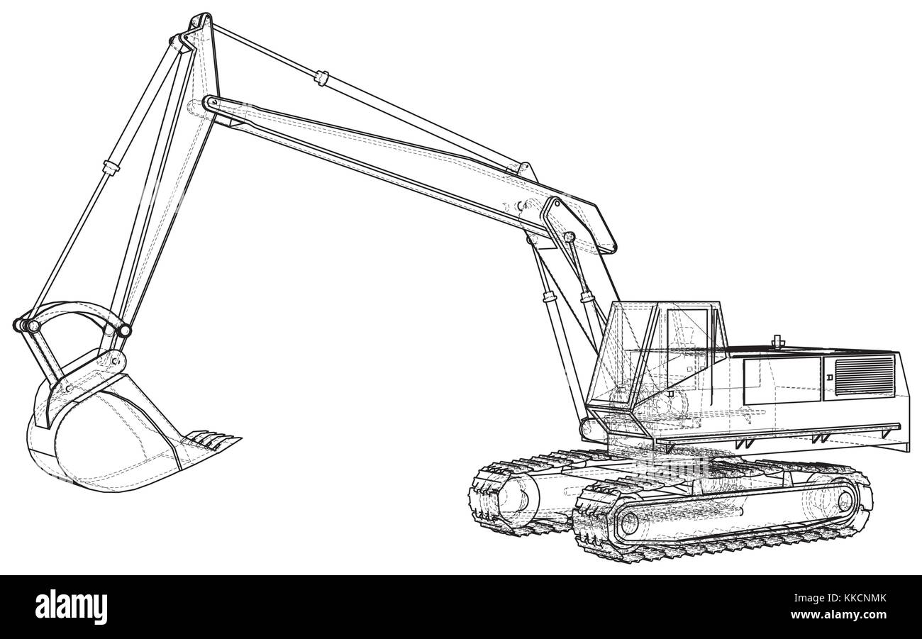 Bagger. Abstrakte Zeichnung. tracing Abbildung der 3d Stock