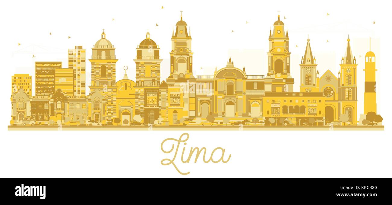 Lima Peru Skyline der Stadt goldene Silhouette. Vector Illustration. Einfache flache Konzept für Tourismus Präsentation, Banner, Plakat oder Website. Stock Vektor