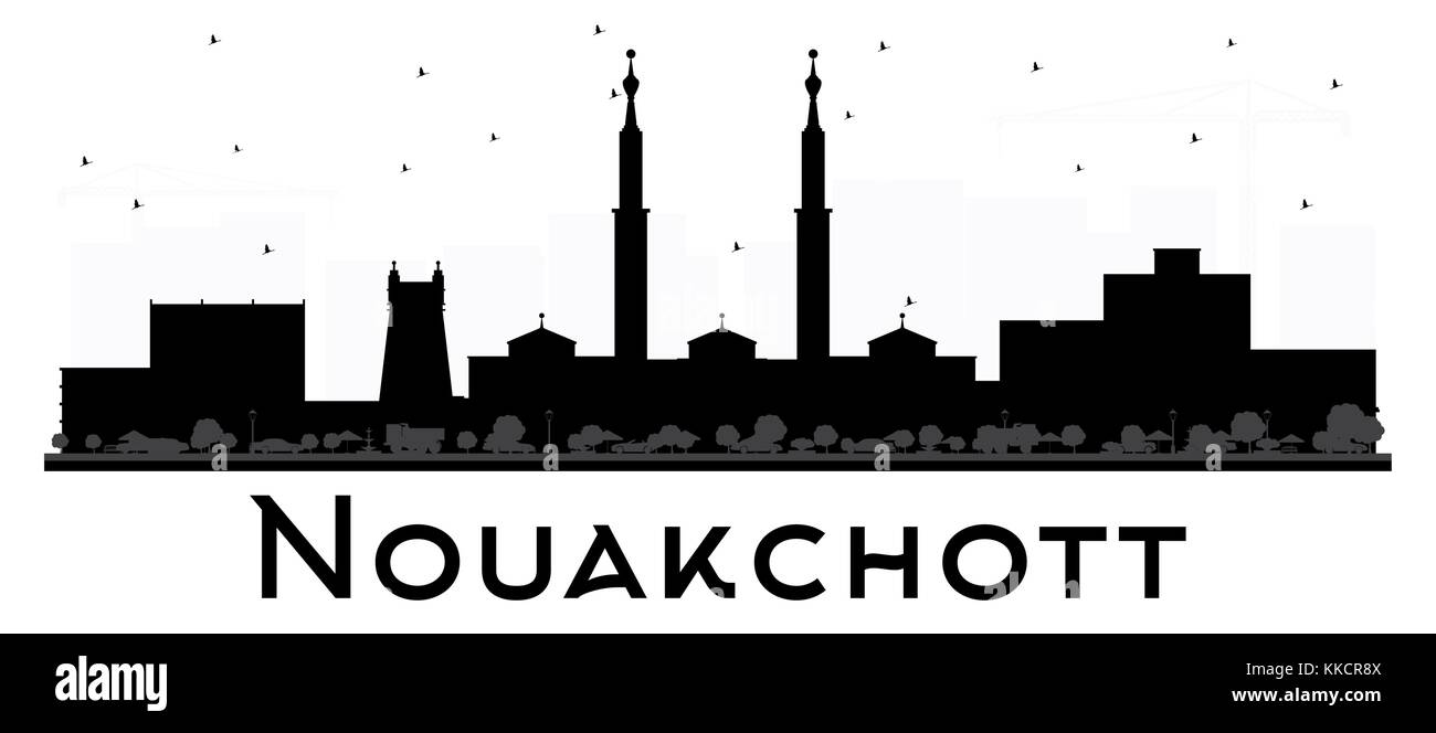 Nouakchott Mauretanien Skyline schwarze und weiße Silhouette. Vector Illustration. Einfache flache Konzept für Tourismus Präsentation, Banner Stock Vektor