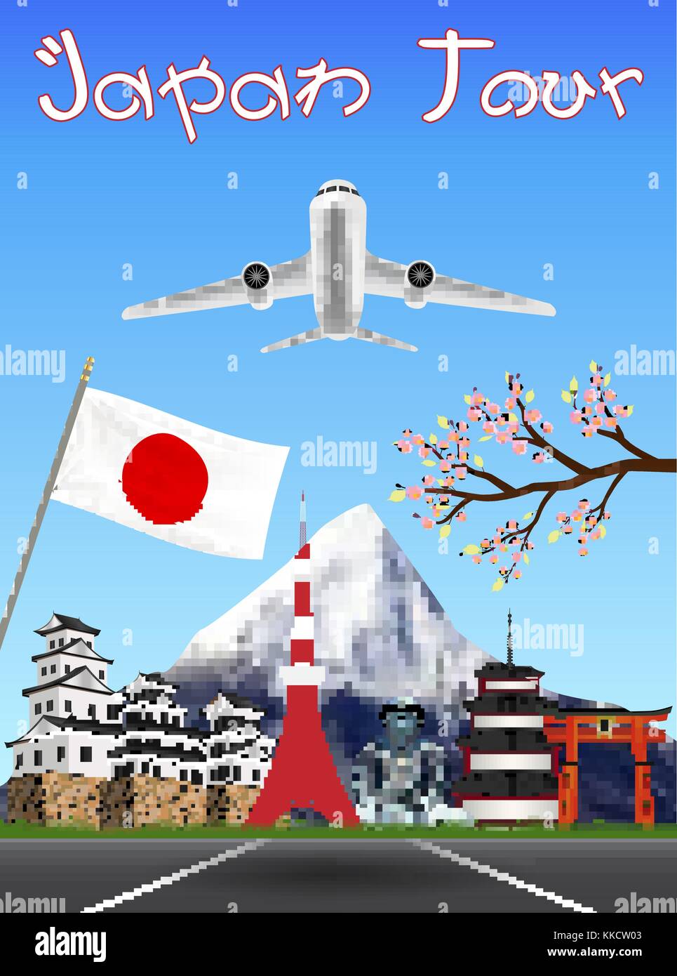 Japan Frühling Flug reisen mit Landmark Stock Vektor