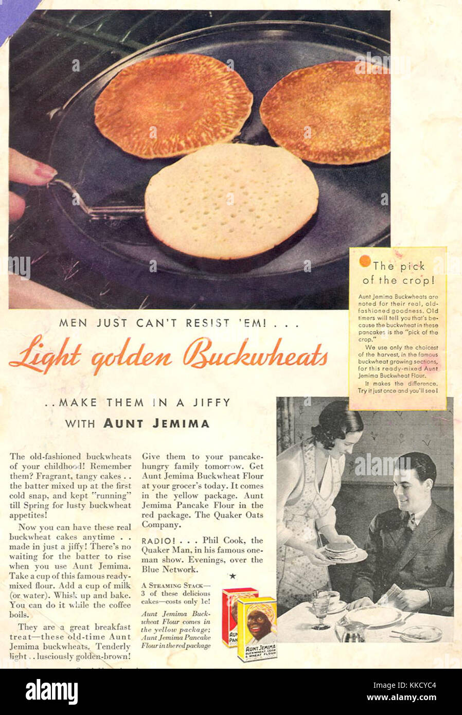 Aunt Jemima Pancake Mix Werbung, 1932 Stockfoto