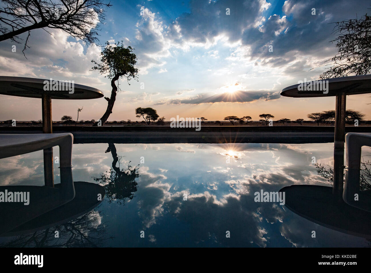 Sonnenuntergang auf Onguma The Fort, onguma Game Reserve, Namibia, Afrika Stockfoto