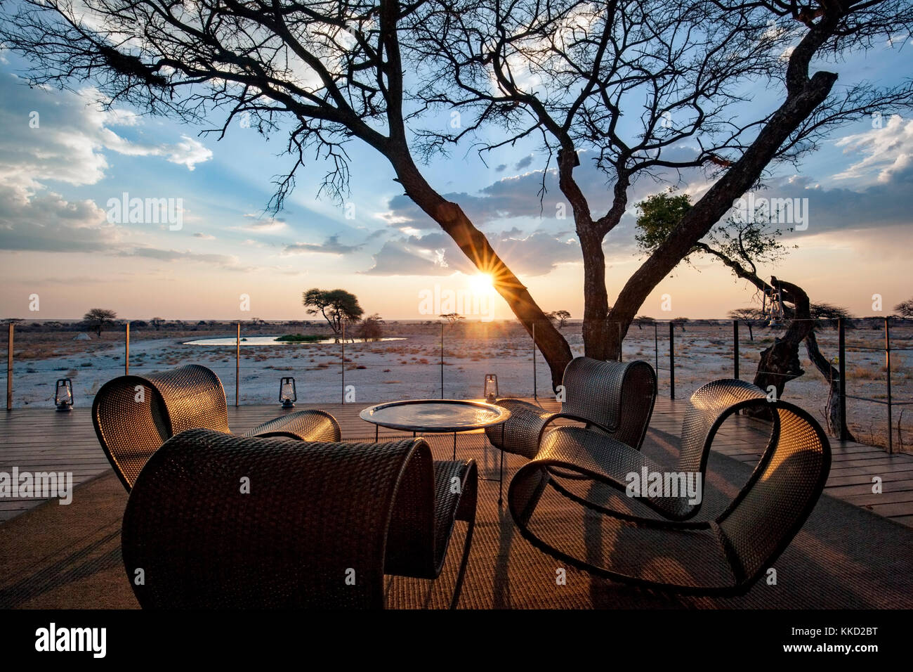 Sonnenuntergang auf Onguma The Fort, onguma Game Reserve, Namibia, Afrika Stockfoto