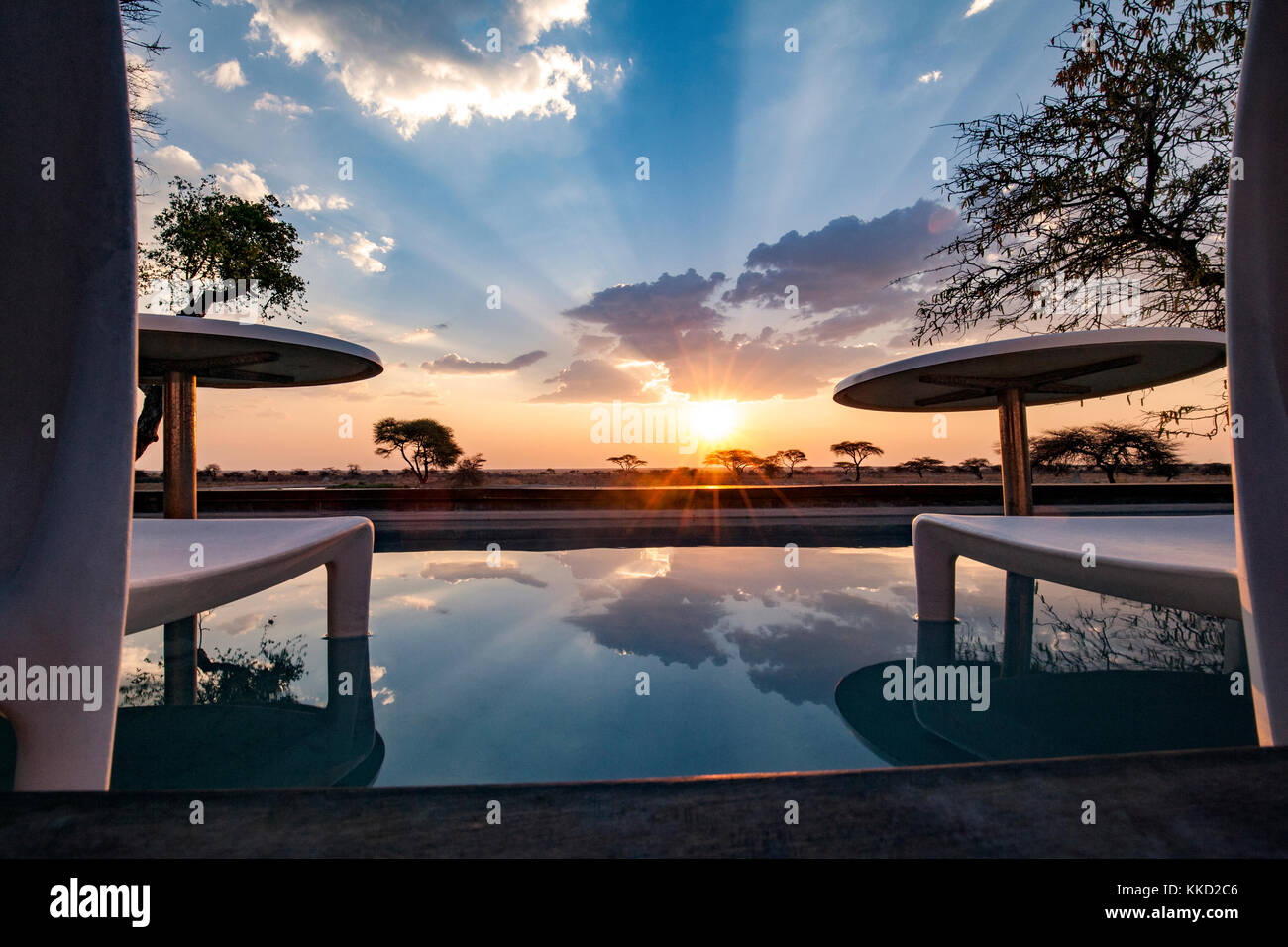 Sonnenuntergang auf Onguma The Fort, onguma Game Reserve, Namibia, Afrika Stockfoto