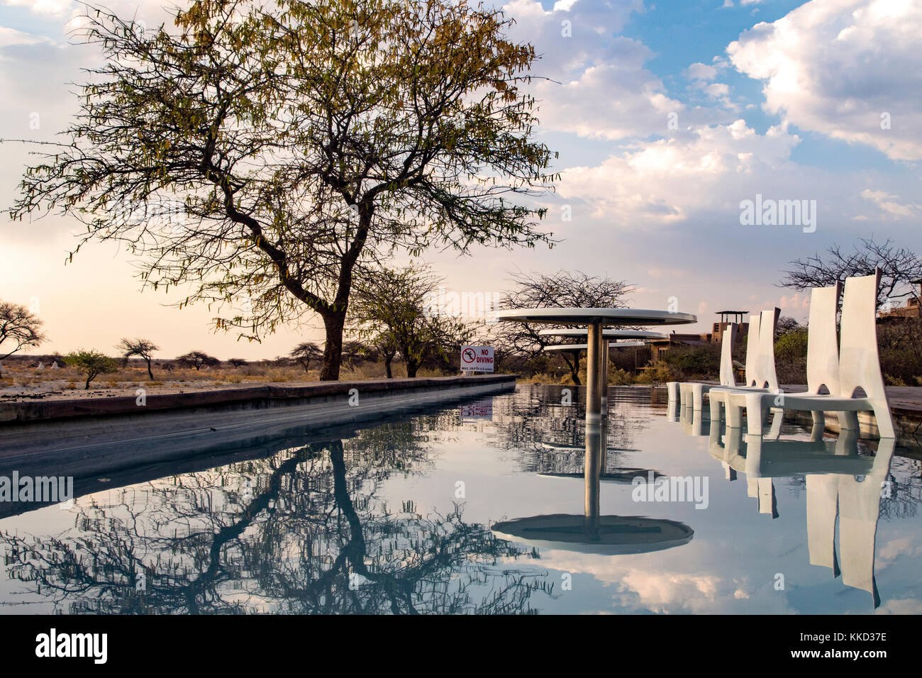 Der Poolbereich auf Onguma The Fort, onguma Game Reserve, Namibia, Afrika Stockfoto