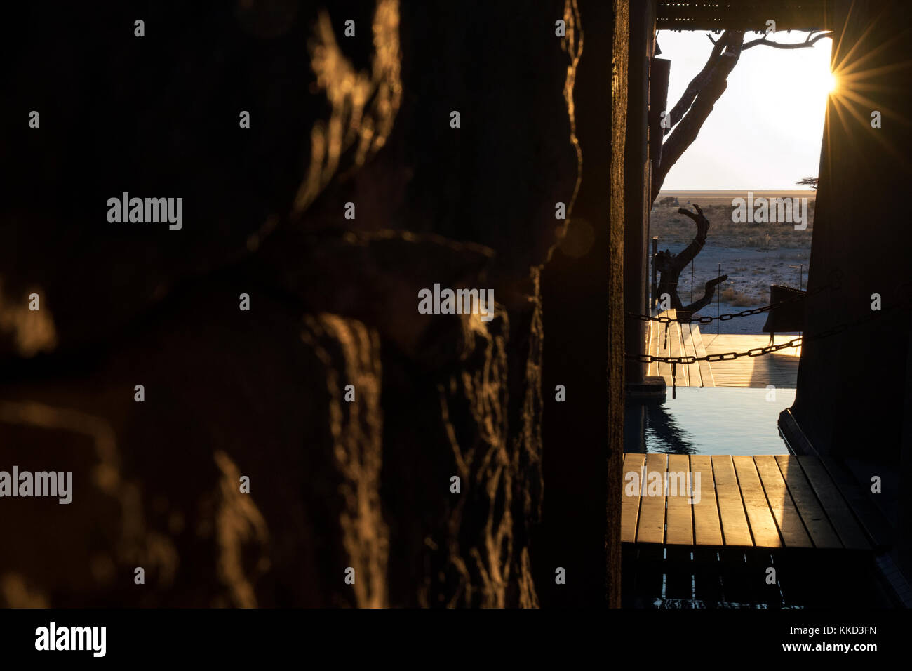 Sonnenuntergang auf Onguma The Fort, onguma Game Reserve, Namibia, Afrika Stockfoto