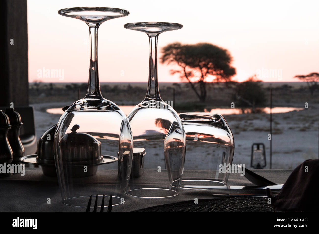 Sonnenuntergang auf Onguma The Fort, onguma Game Reserve, Namibia, Afrika Stockfoto