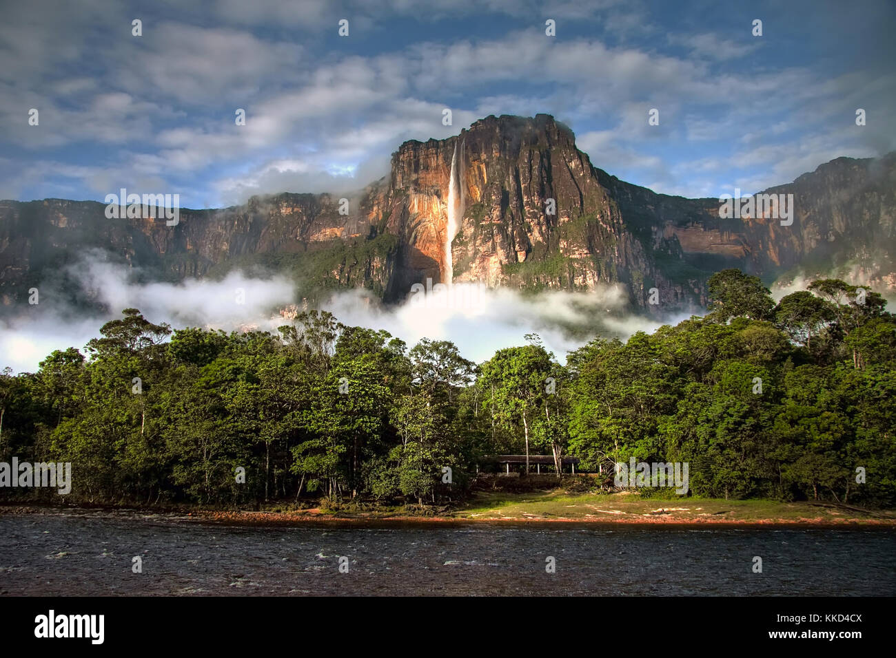 Angel Falls - Blick auf den höchsten Wasserfall der Erde in den frühen Morgenstunden Stockfoto