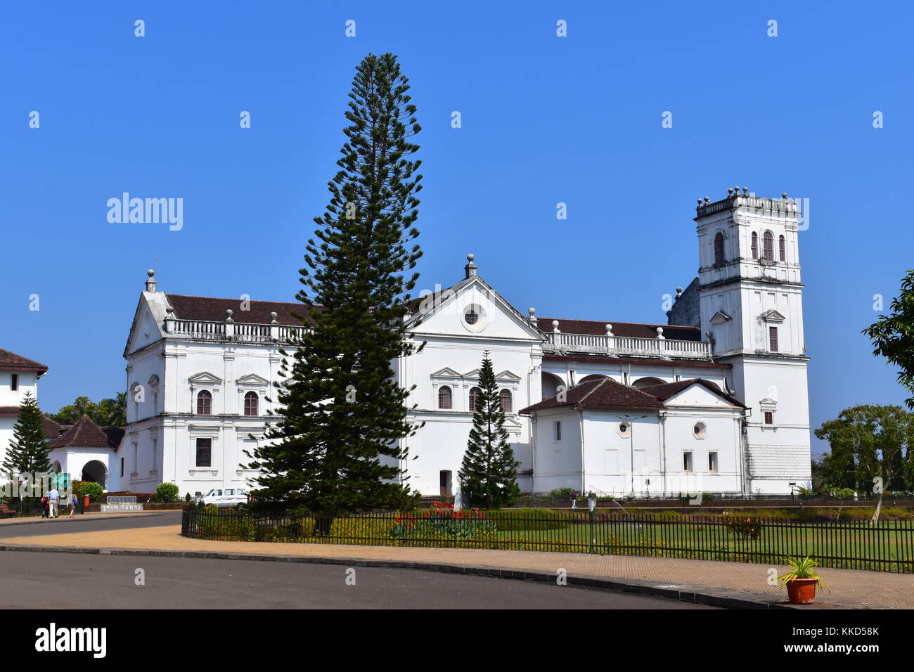 Seitenansicht des Se Cathedral, Old Goa, Indien. Stockfoto