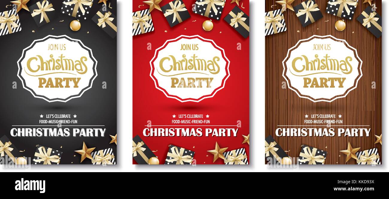 Merry Christmas Party und Geschenkbox auf Hintergrund Einladung Thema Konzept. happy holiday Grußbanner und Card Design vorlage. Stock Vektor