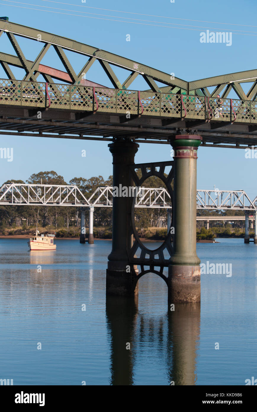 Denkmalgeschützten historischen Straßenverkehr Brücke über den Burnett River bei Bundaberg Queensland Australien Stockfoto