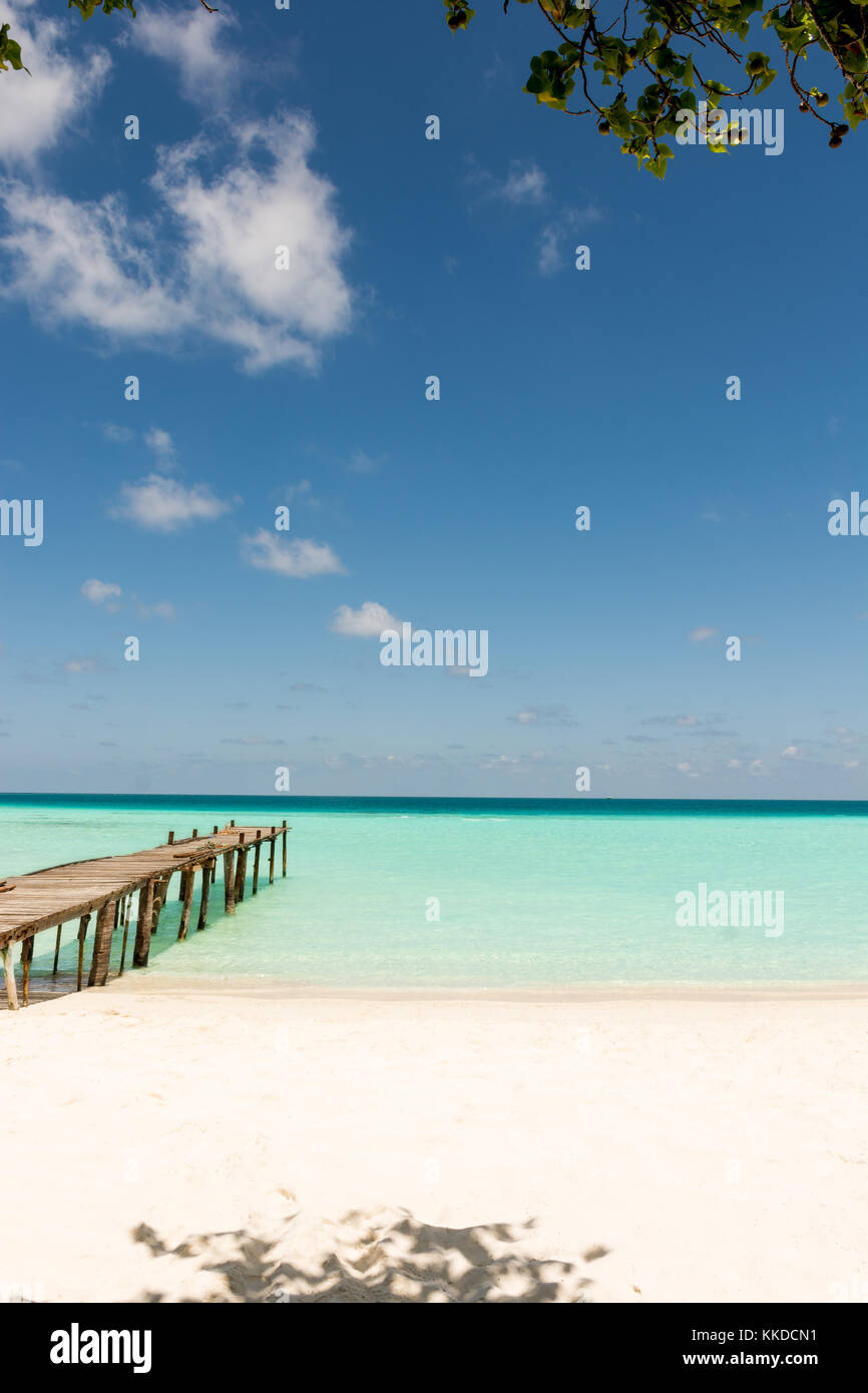 Holzsteg, Südsee, Malediven, Indischer Ozean Stockfoto