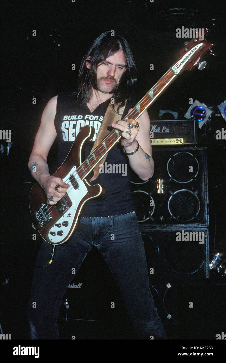 LONG ISLAND, NY MÄRZ 4,1988: Ian Fraser" Lemmy Kilmister von Motörhead" führt bei Sundance am 4. März 1988 in Long Island, New York, Leute: Lemmy Kilmister, Ian Fraser Kilmister Stockfoto