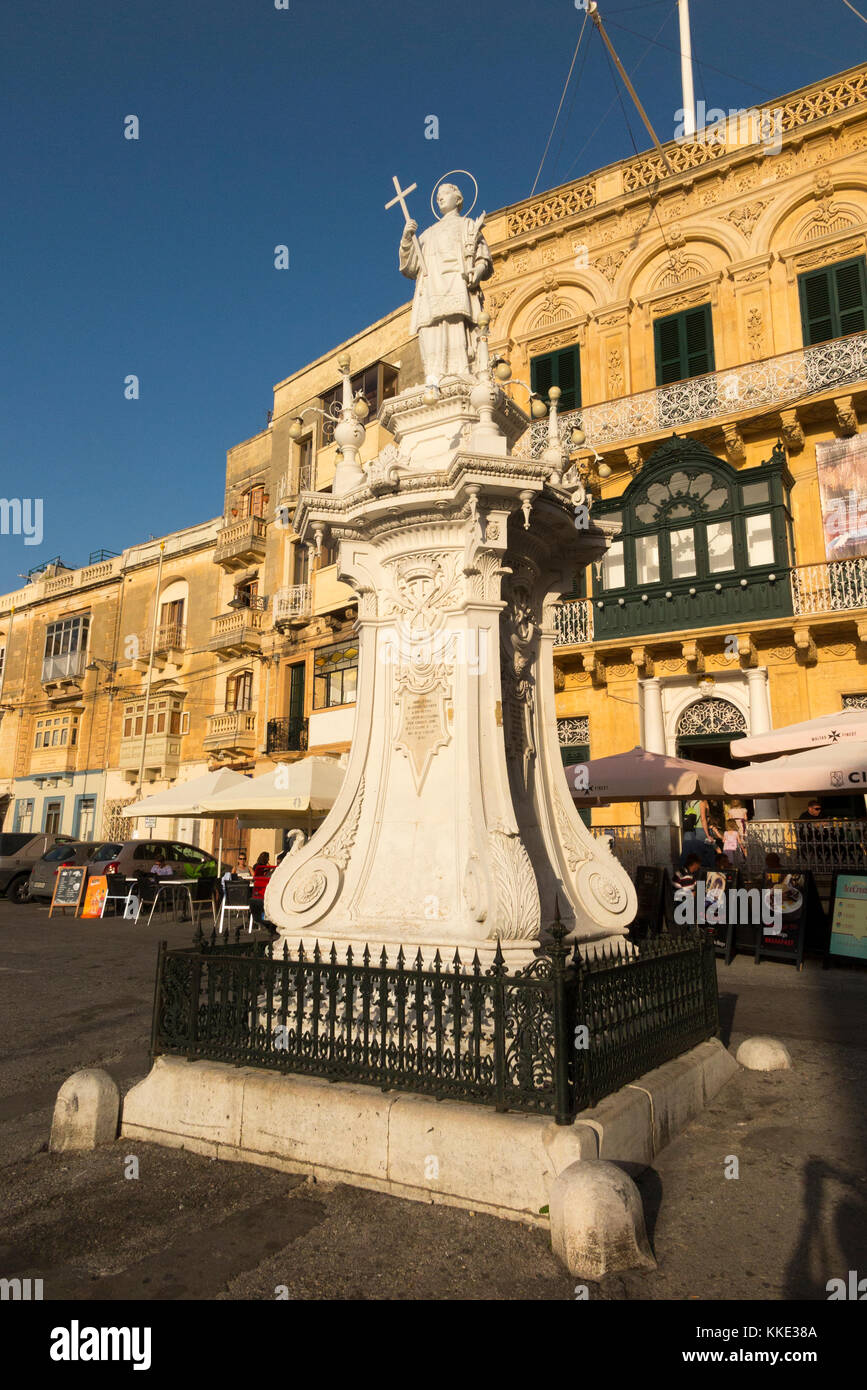 Statue von St. Lawrence Victory Square/Misrah Ir-Rebha/Vittoriosa Platz von Birgu/Vittoriosa in Malta. Portomaso, Malta. (91) Stockfoto